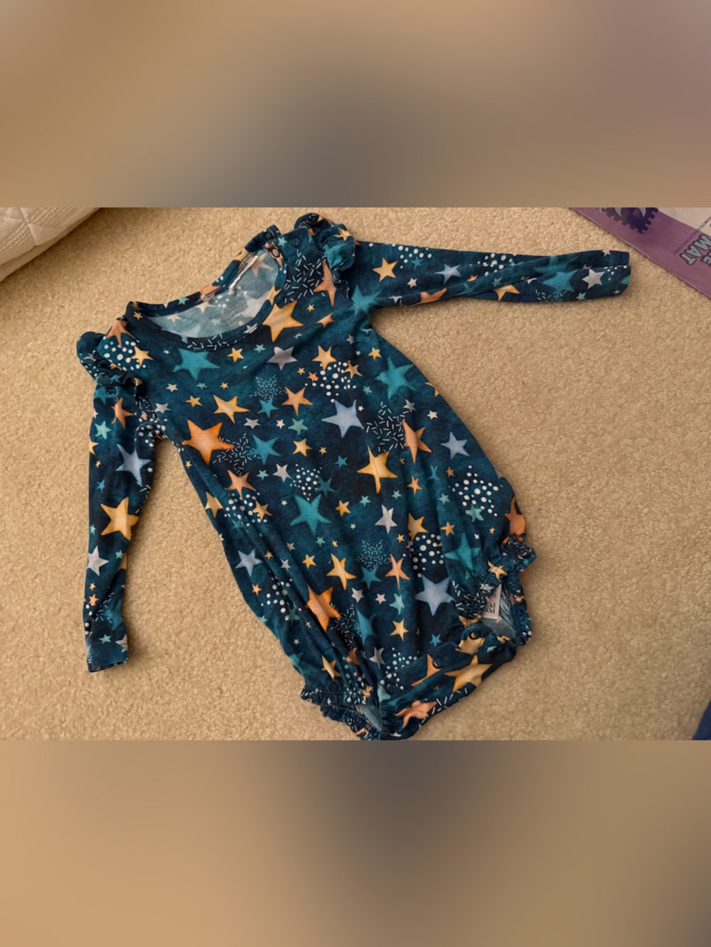 Posh Peanut Teal Star-Print Long-Sleeve Bubble Romper